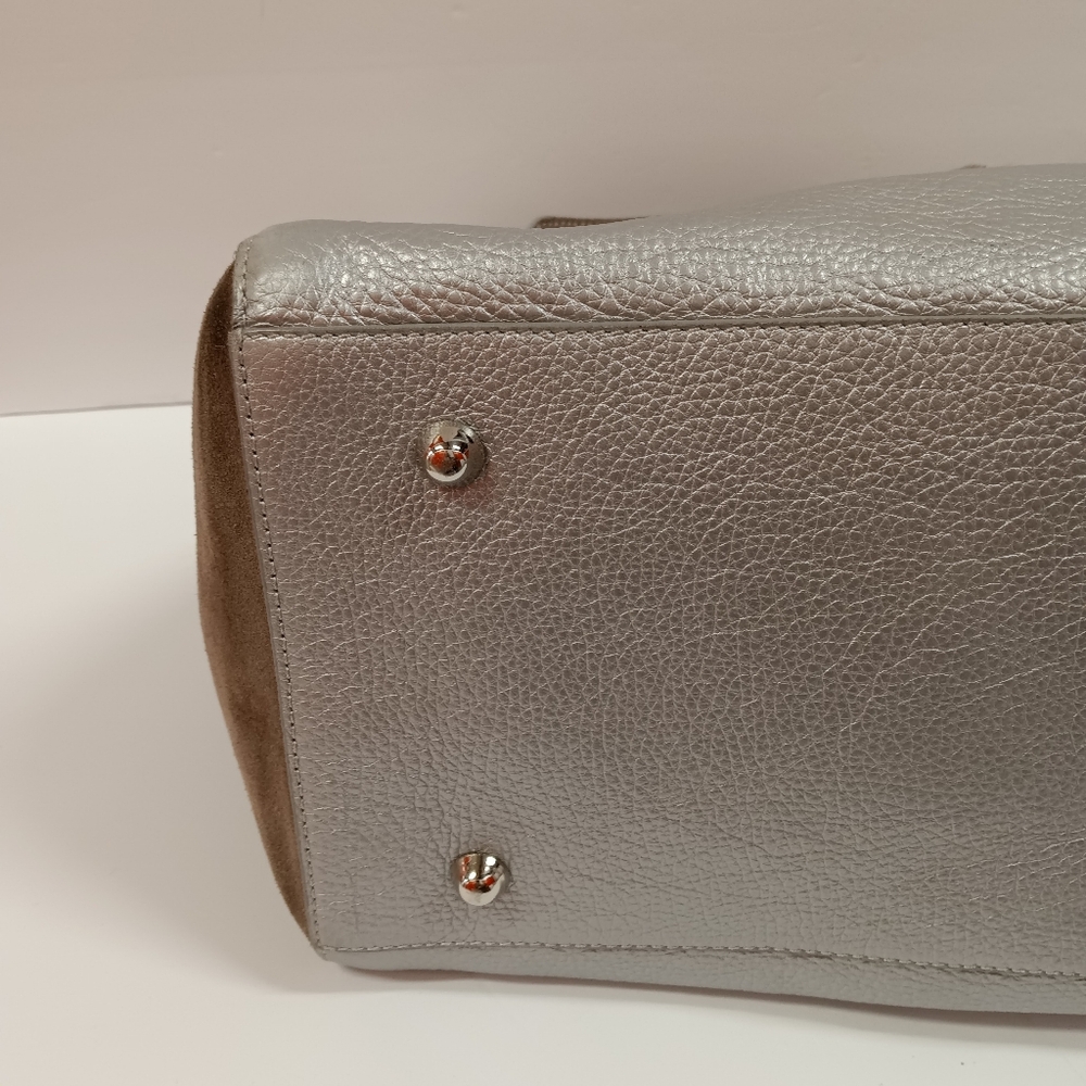 Alberta Di Canio Leather & Suede Tote Metallic Silver Tote Bag Purse - Picture 9 of 12